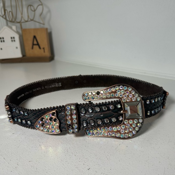 Nocona Accessories - Nocona Western Rhinestone Belt Black Leather Size Small Cowgirl Bling